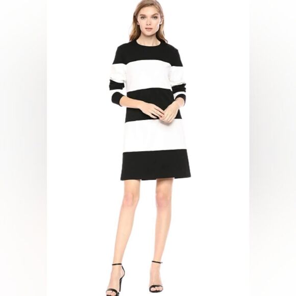 AB Studios Contrasting Black and White Color Block Knit Dress - Picture 1 of 8